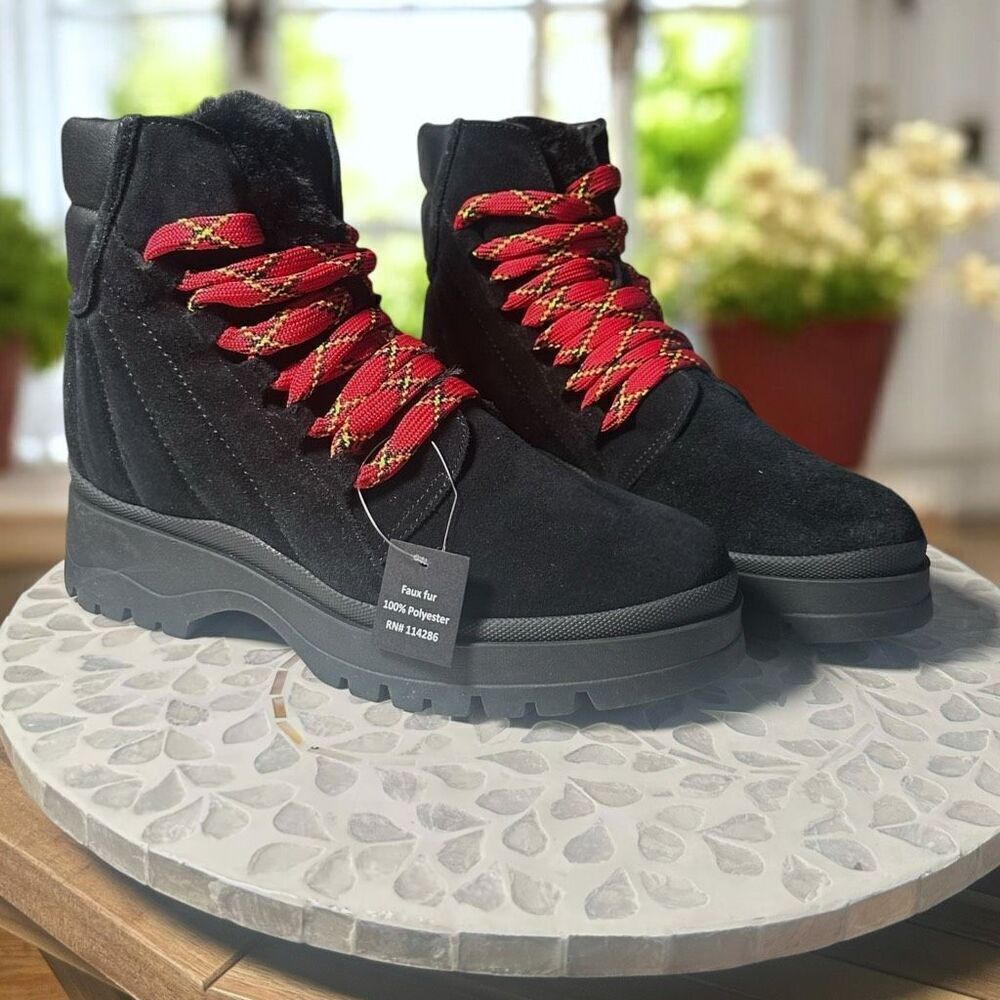 Aquatalia $550 Salam Faux Fur Waterproof Suede Lace-Up Winter Snow Boots Women’s